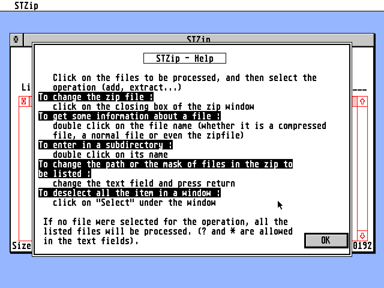 STZIP atari screenshot